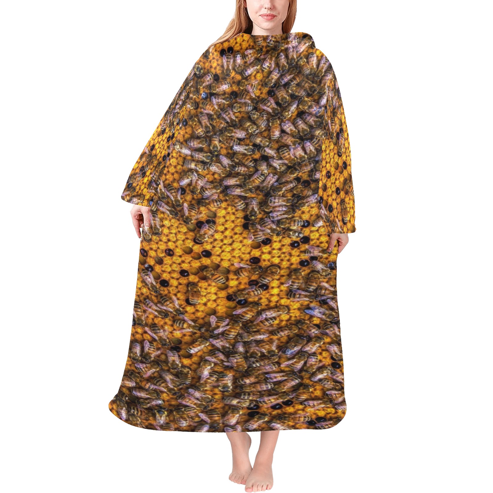 HONEY BEES 3 Blanket Robe with Sleeves for Adults