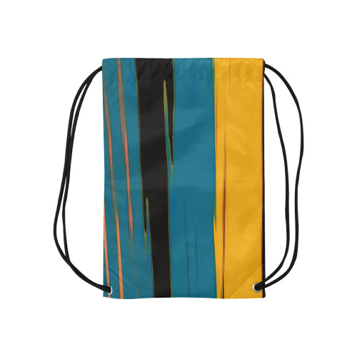 Black Turquoise And Orange Go! Abstract Art Small Drawstring Bag Model 1604 (Twin Sides) 11"(W) * 17.7"(H)
