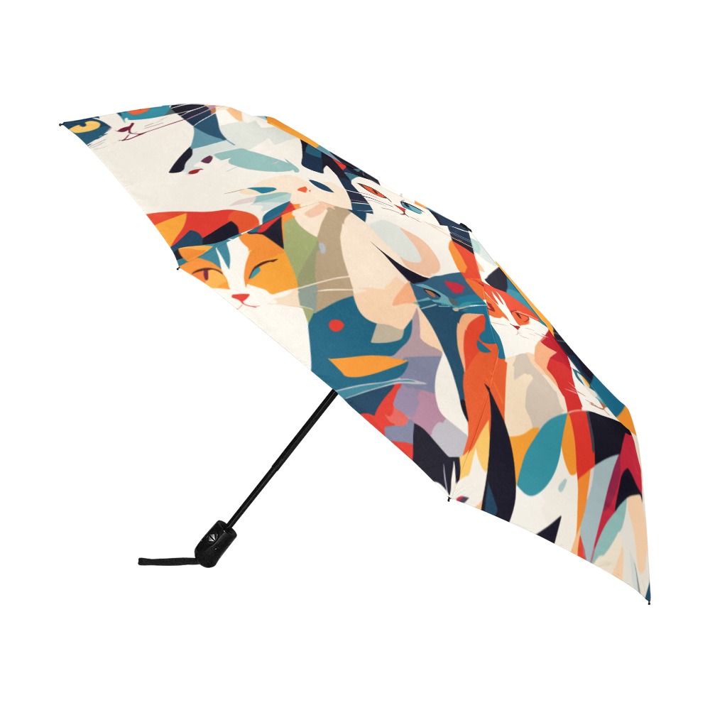 Mix of colorful adorable abstract cats funny art. Anti-UV Auto-Foldable Umbrella (U09)