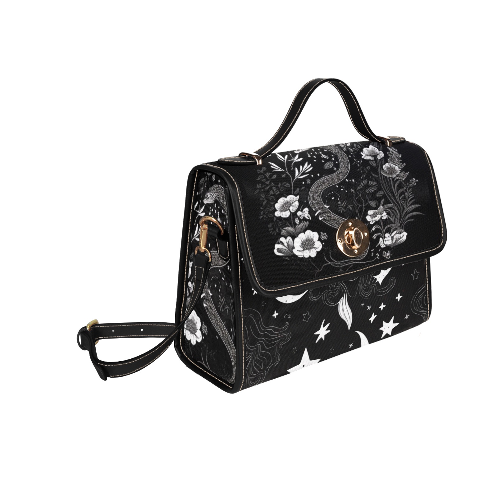 Witchy copyq Waterproof Canvas Bag-Black (All Over Print) (Model 1641)