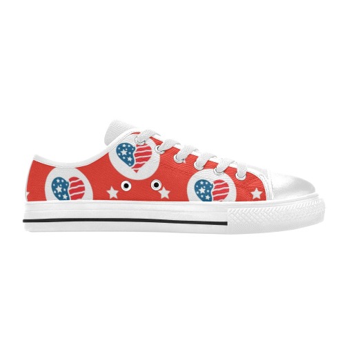 Patriotic USA Hearts Low Top Canvas Shoes for Kid (Model 018)