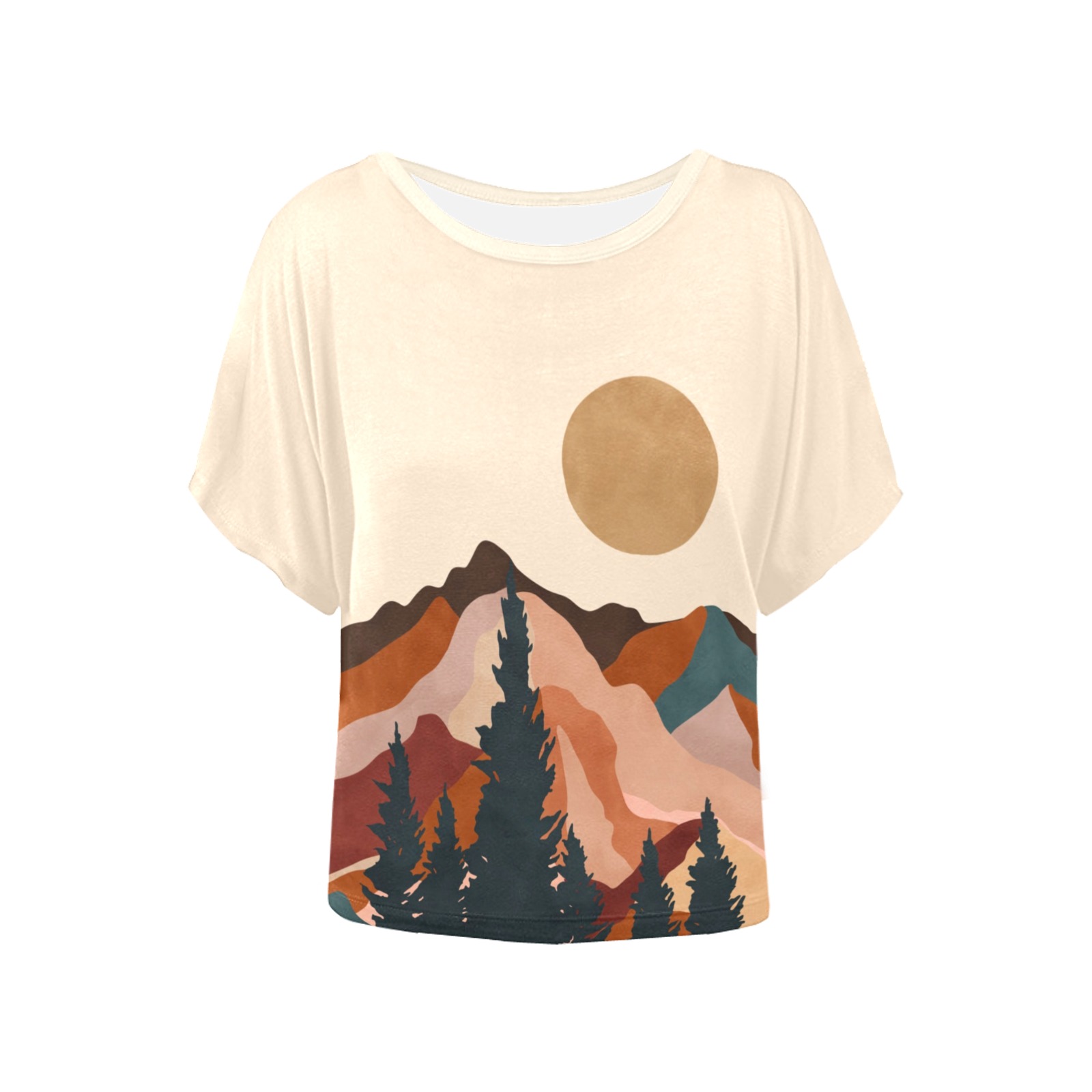 Landscape mountain sunset Women's Batwing-Sleeved Blouse T shirt (Model T44)