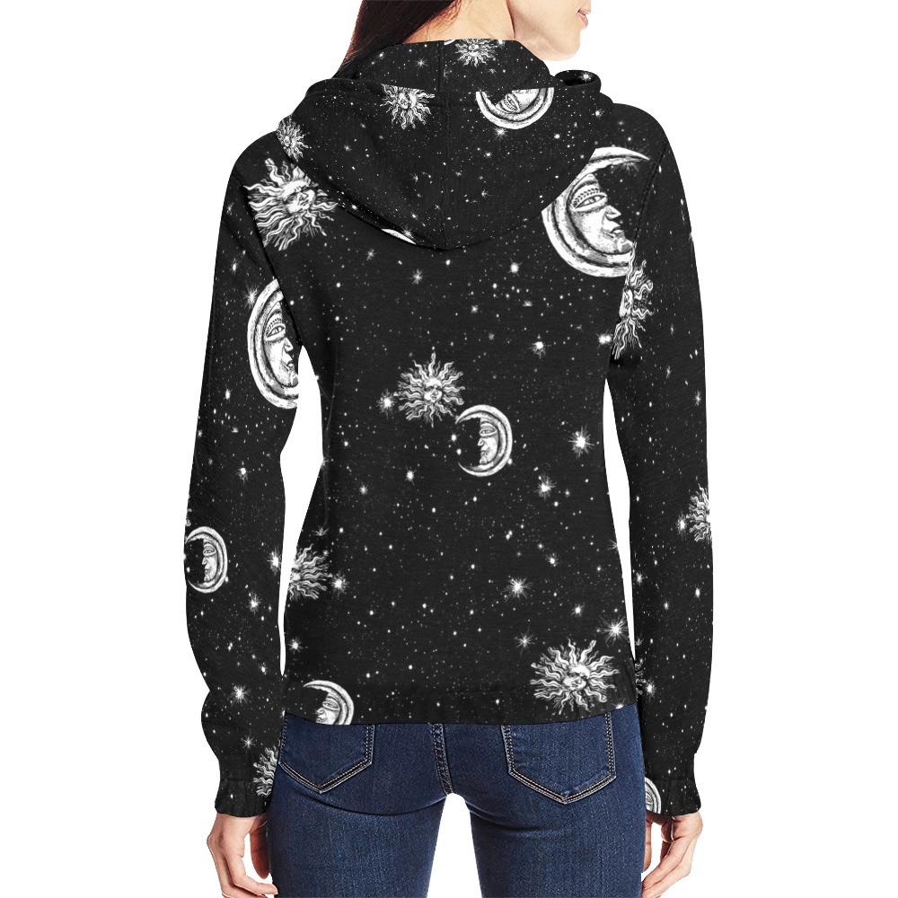 Stars Moon Sun in the Universe All Over Print Full Zip Hoodie for Women (Model H14)