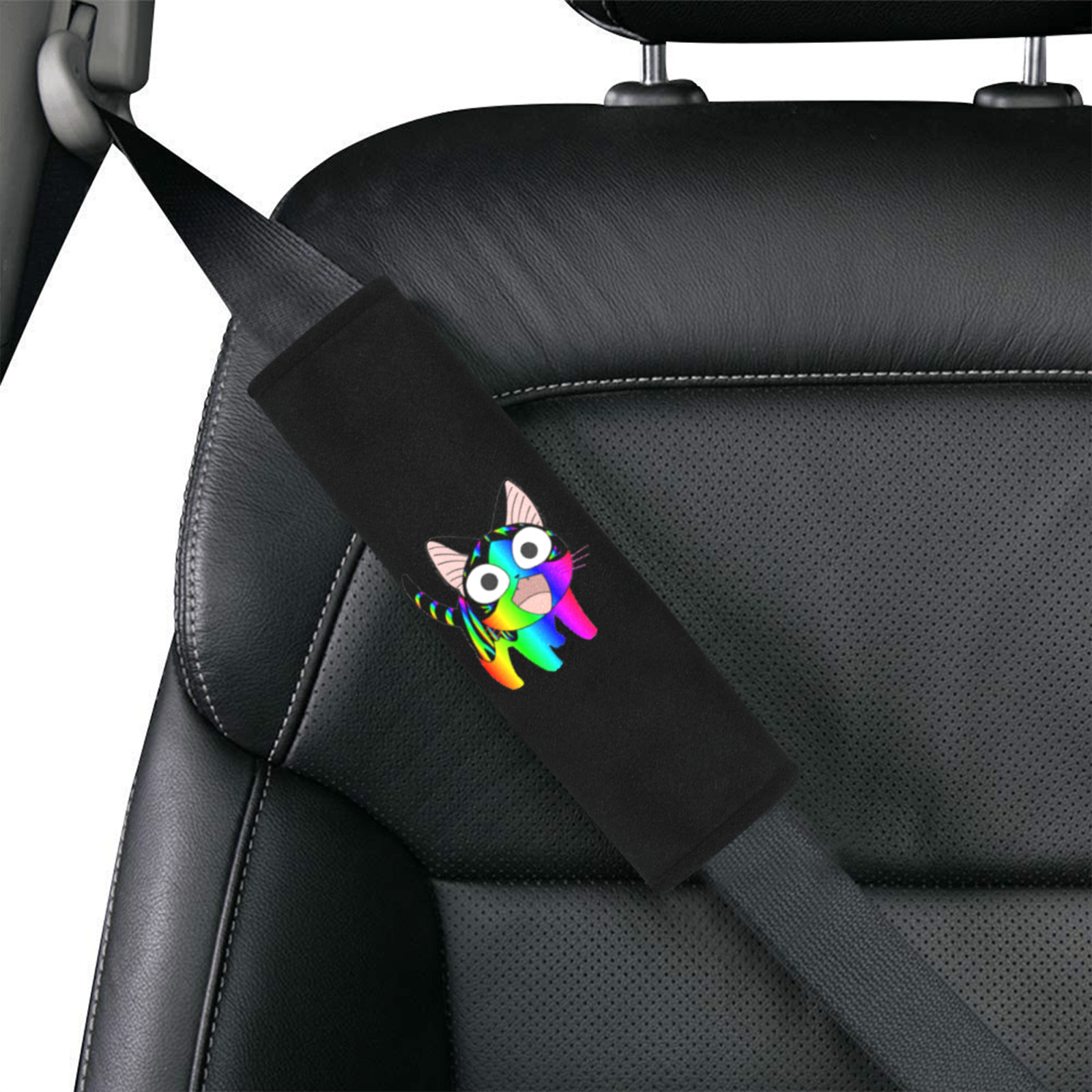 Rainbow Neon Kitty Cat Anime Seatbelt Cover Car Seat Belt Cover 7''x8.5''