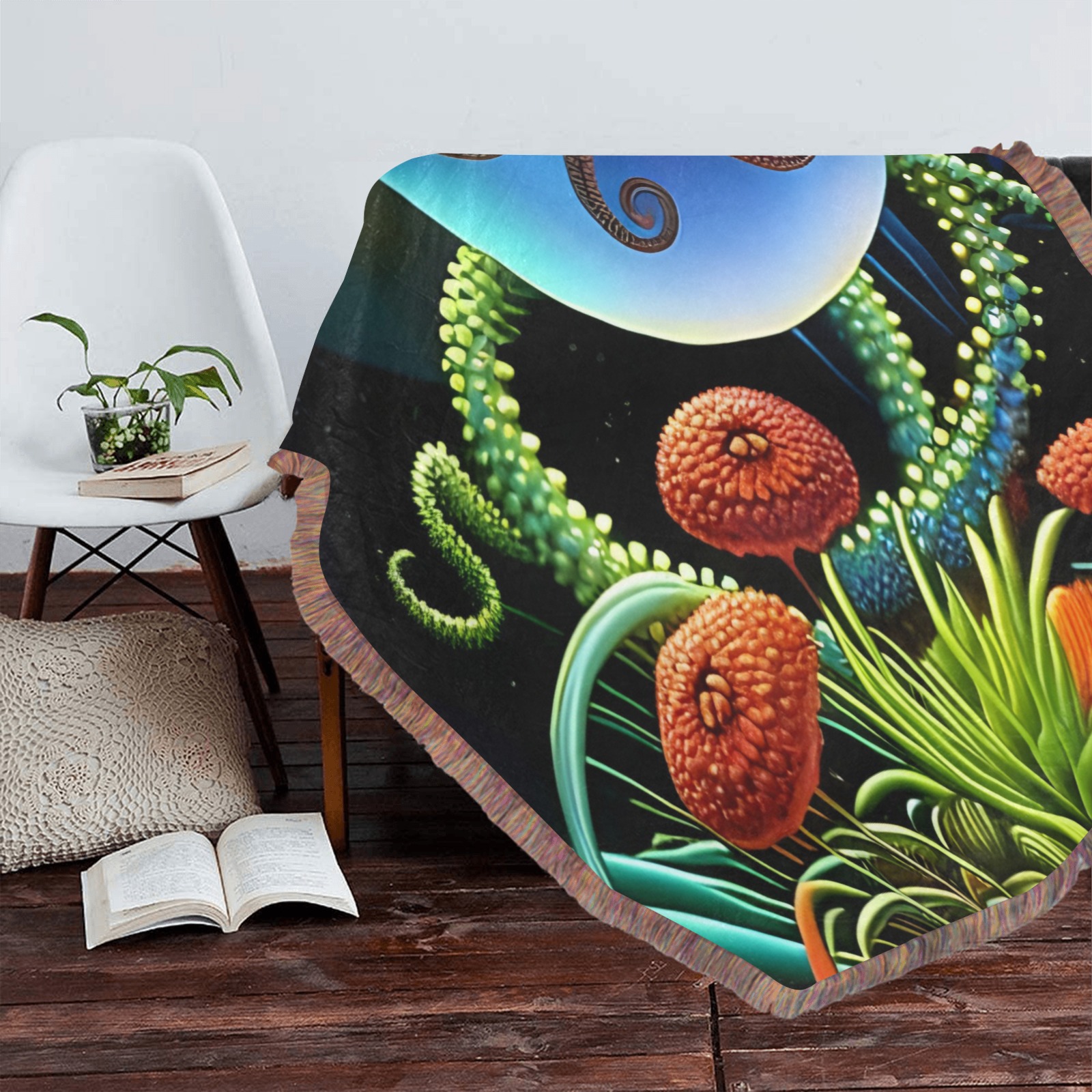 Out Of This World Spheres Octopus Ultra-Soft Fringe Blanket 60"x80" (Mixed Green)