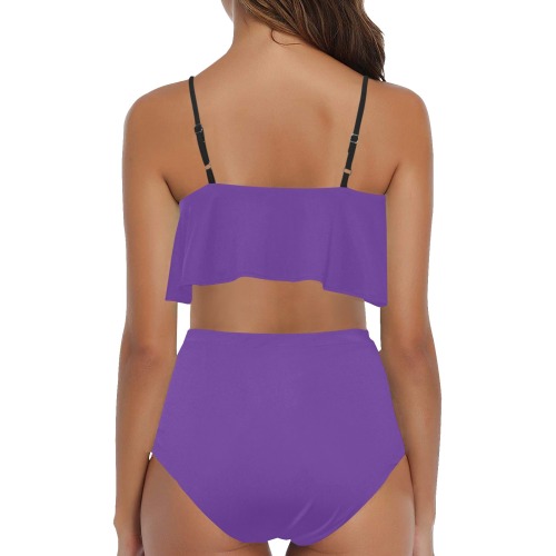 color rebecca purple High Waisted Ruffle Bikini Set (Model S13)