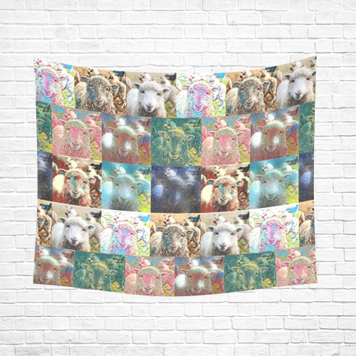 Sheep With Filters Collage Cotton Linen Wall Tapestry 60"x 51"