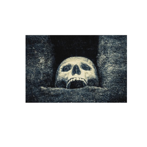 White Human Skull In A Pagan Shrine Halloween Cool Frame Canvas Print 48"x32"