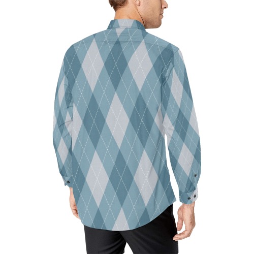 Khaki and Blue Argyle Men's All Over Print Casual Dress Shirt (Model T61)