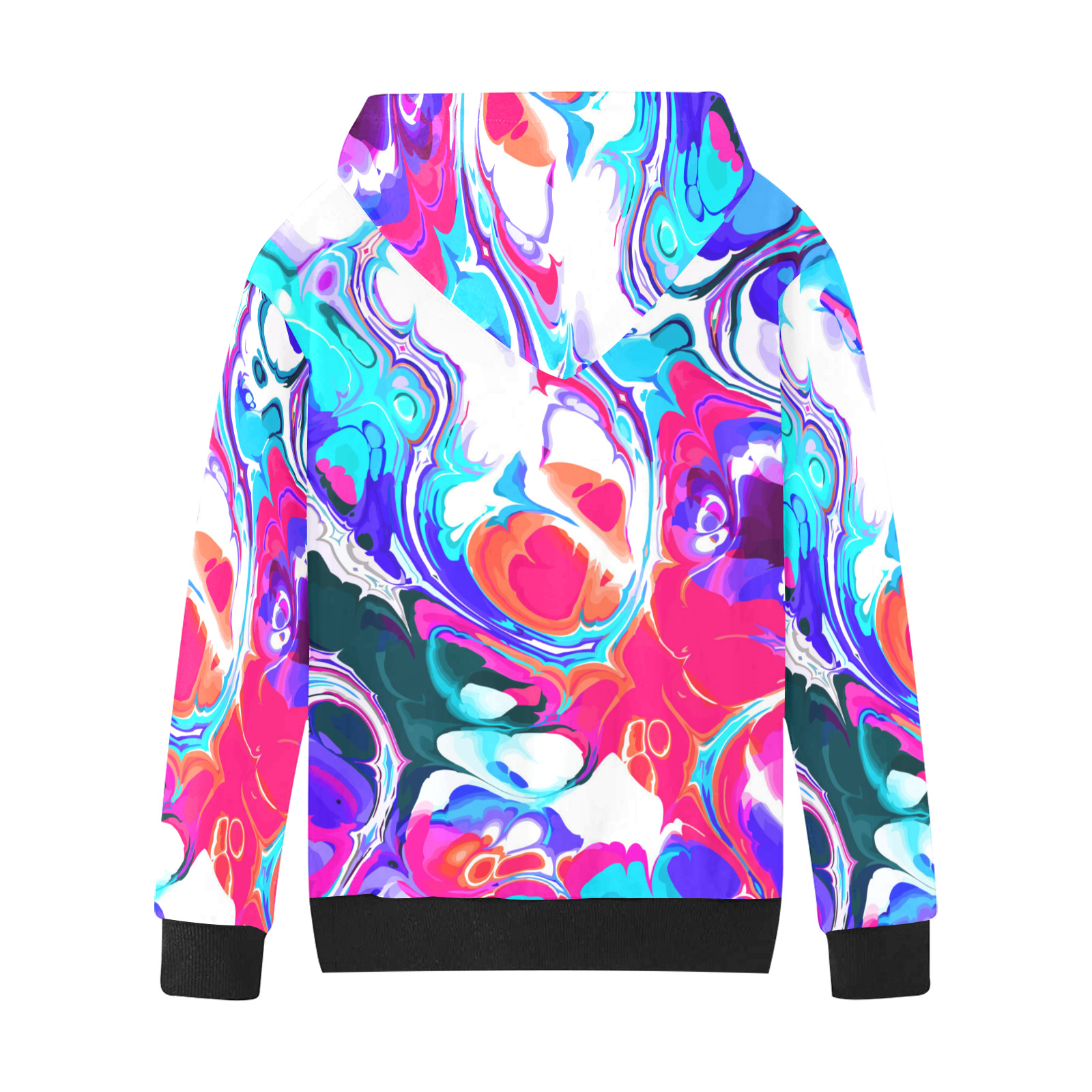 Blue White Pink Liquid Flowing Marbled Ink Abstract Kids' All Over Print Hoodie (Model H38)