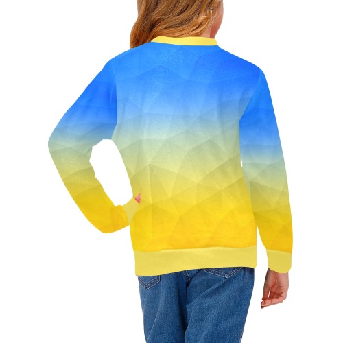 Ukraine yellow blue geometric mesh pattern Girls' All Over Print Crew Neck Sweater (Model H49)