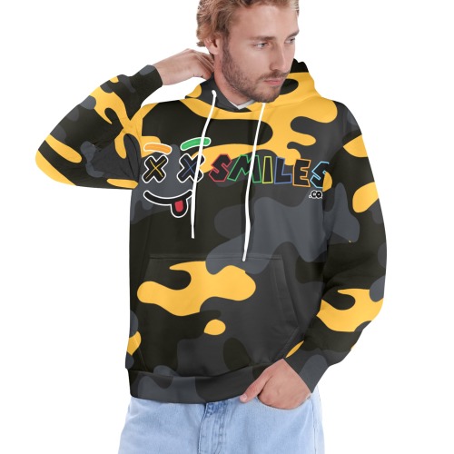 XX smiles Camo Yellow Hoodie Men's All Over Print Hoodie (Model H61)