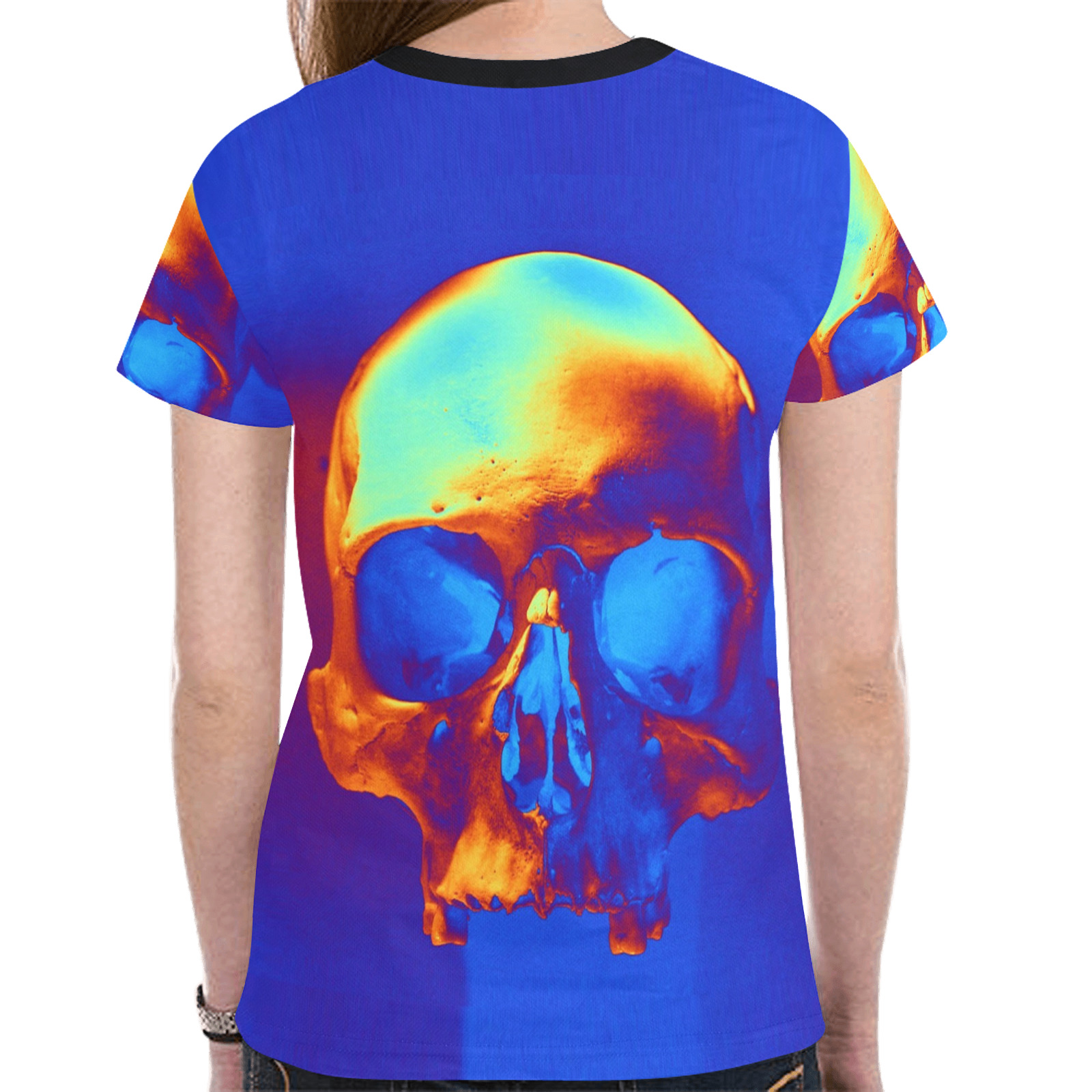 Skull in Blue and Gold New All Over Print T-shirt for Women (Model T45)