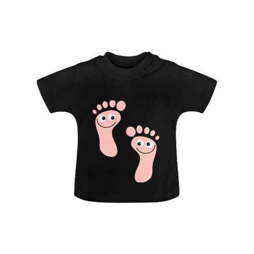 Happy Cartoon Pink Human Foot Prints Baby Classic T-Shirt (Model T30)