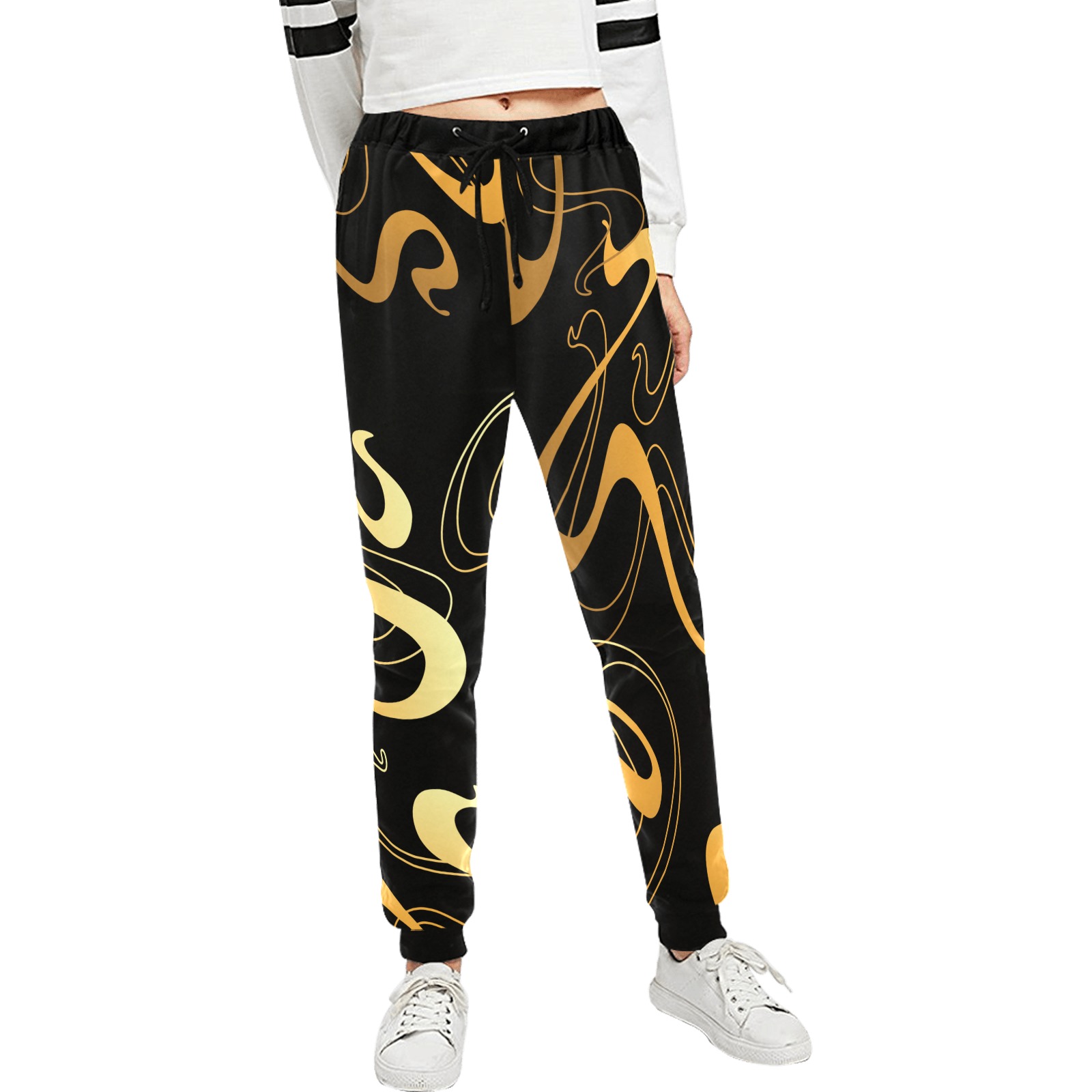 Yellow & Black Abstract Unisex All Over Print Sweatpants (Model L11)