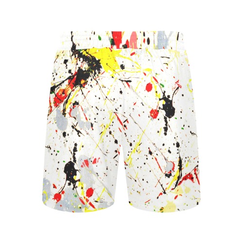 Yellow & Black Paint Splatter Men's Mid-Length Casual Shorts (Model L50)