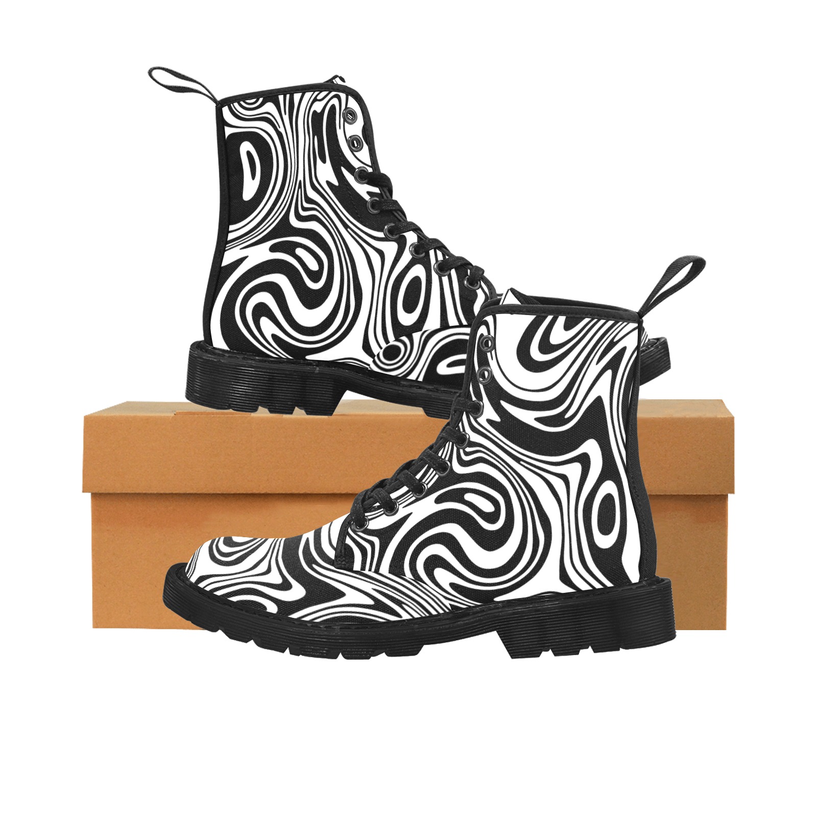 Black and White Marble Martin Boots for Women (Black) (Model 1203H)