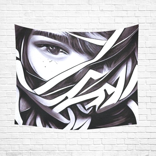 graffiti female face Cotton Linen Wall Tapestry 60"x 51"