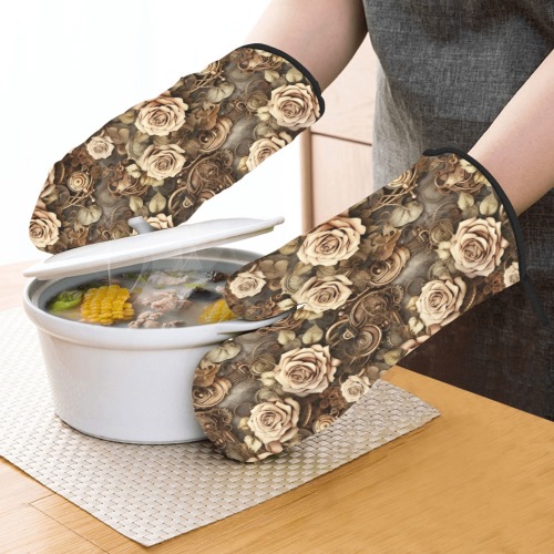 Steampunk Roses Oven Mitt (Two Pieces)