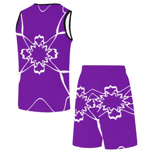 White Interlocking Triangles2 Starred purple Basketball Uniform with Pocket