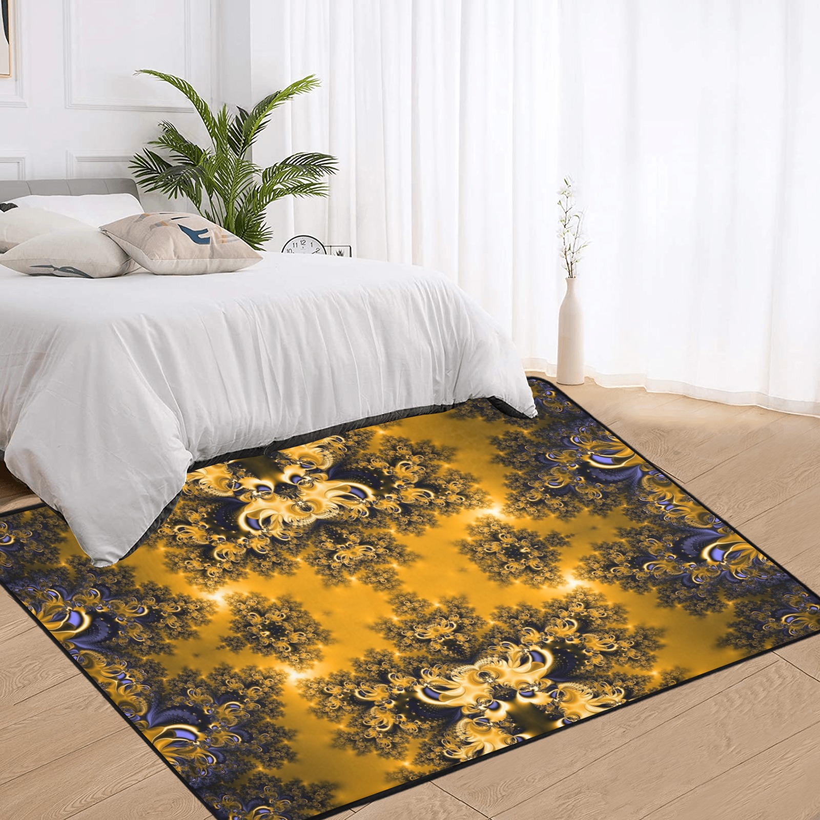 Golden Sun through the Trees Frost Fractal Area Rug with Black Binding 7'x5'