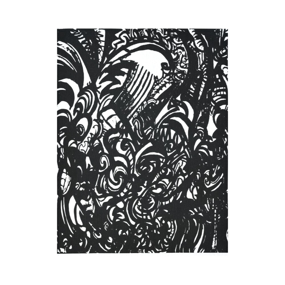 Black and White Abstract Graffiti Cotton Linen Wall Tapestry 60"x 80"