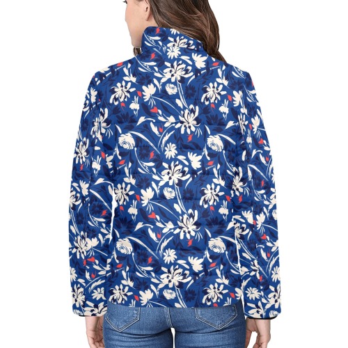Brushstrokes floral garden BP Women's Stand Collar Padded Jacket (Model H41)
