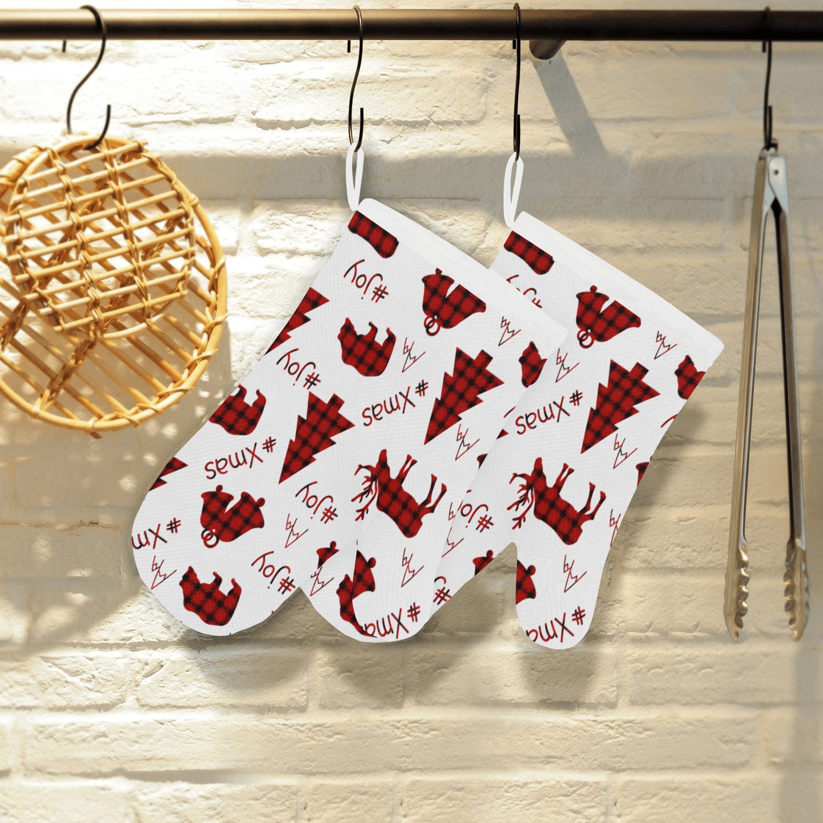 Christmas Linen Oven Mitt (Two Pieces)