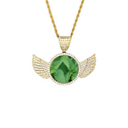 Nettle amulet is against fear, for determination and braveness. Wings Gold Photo Pendant with Rope Chain