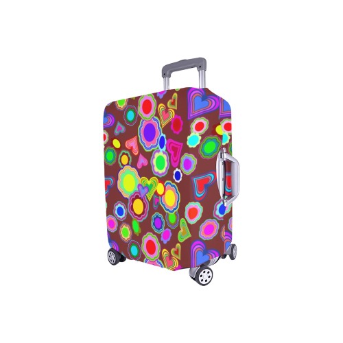 Groovy Hearts and Flowers Brown Luggage Cover/Small 18"-21"