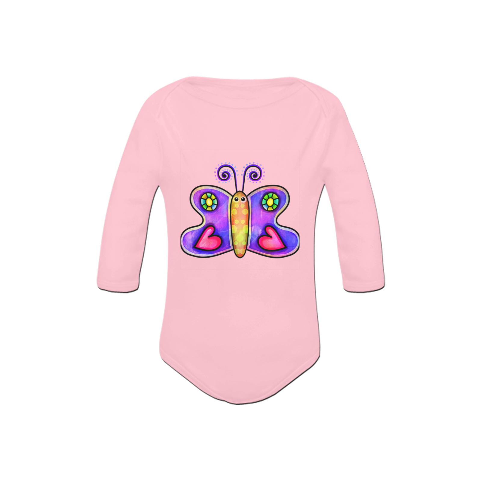 Lilac Watercolor Butterfly Doodle Cartoon Baby Powder Organic Long Sleeve One Piece (Model T27)