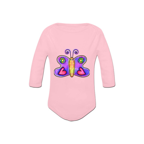 Lilac Watercolor Butterfly Doodle Cartoon Baby Powder Organic Long Sleeve One Piece (Model T27)