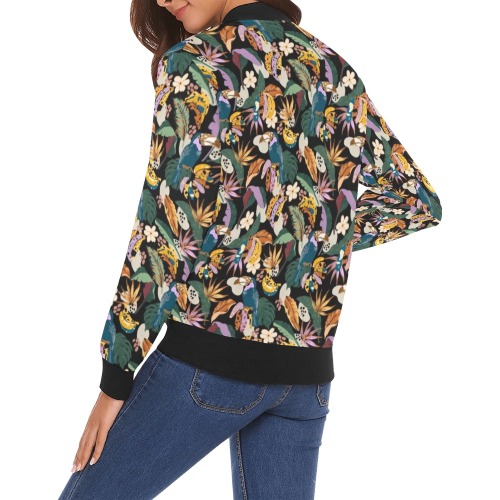 Toucans in the modern colorful dark jungle All Over Print Bomber Jacket for Women (Model H19)
