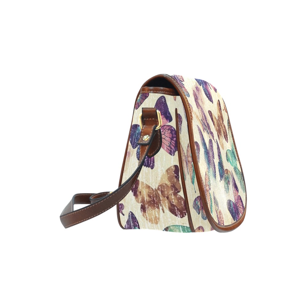Vintage Purple Butterfly Saddle Bag/Small (Model 1649) Full Customization