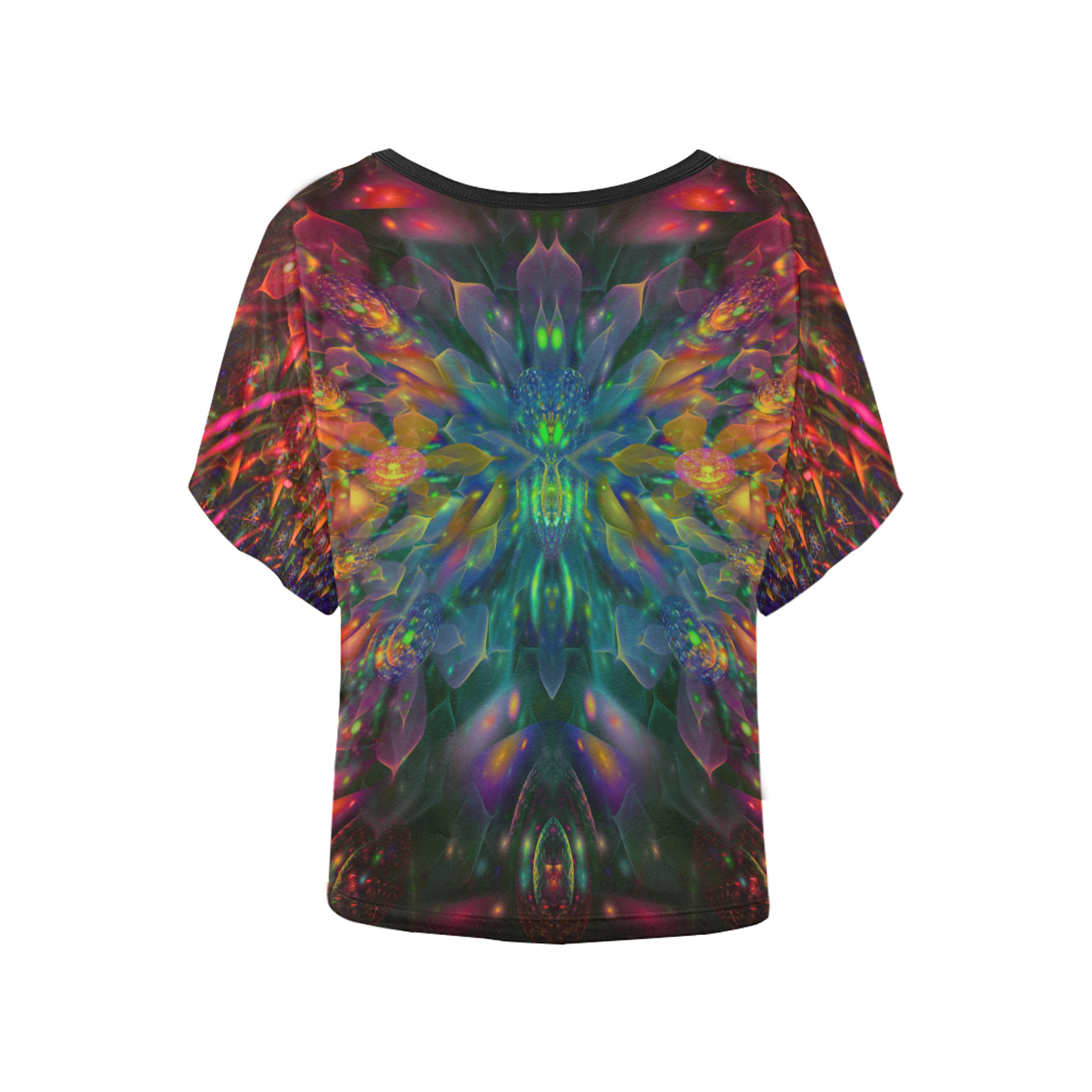 Psychedelic Rainbow Fractal Women's Batwing-Sleeved Blouse T shirt (Model T44)