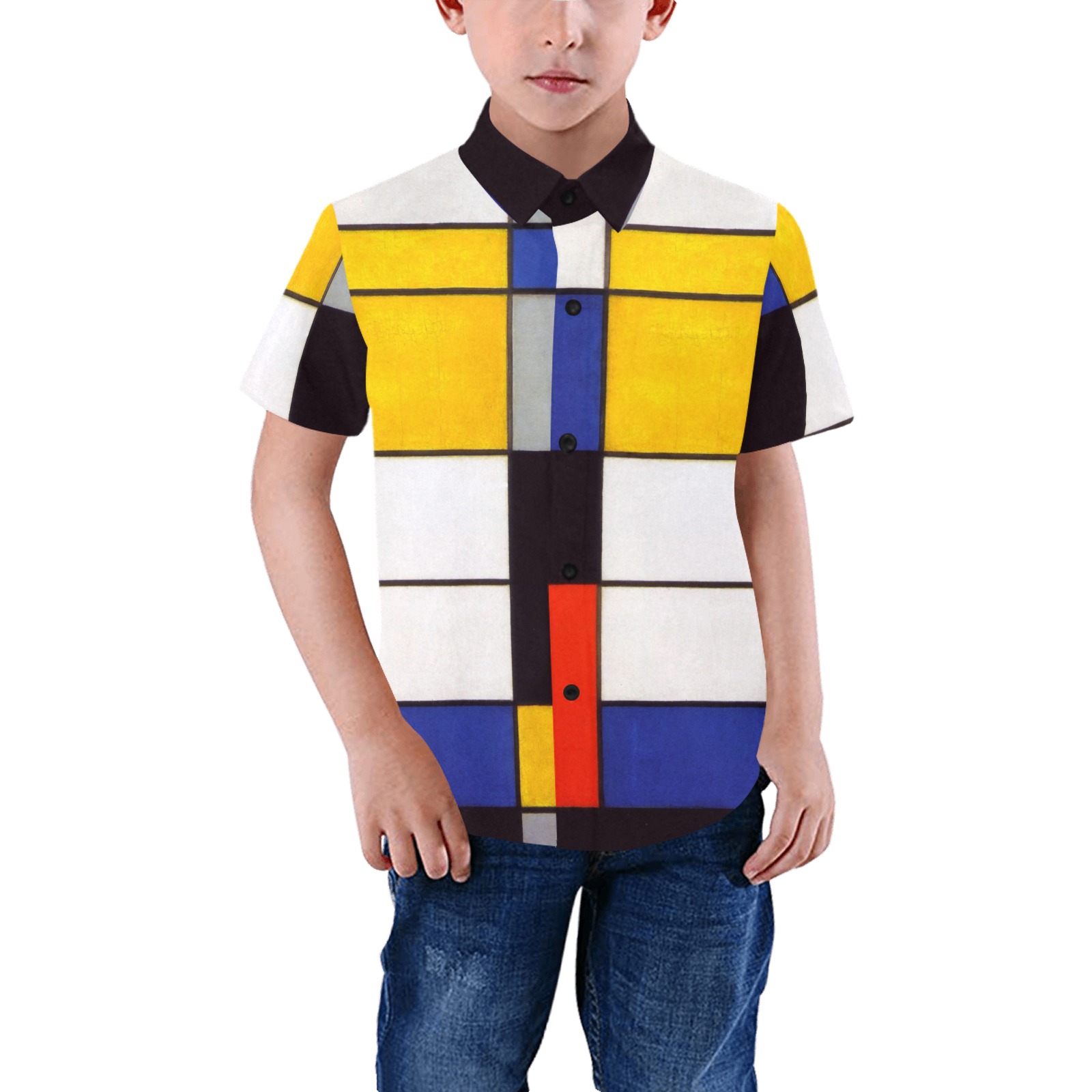Composition A by Piet Mondrian Boys' All Over Print Short Sleeve Shirt (Model T59)