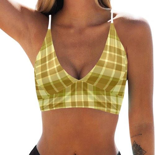 Shades Of Yellow Plaid Crop Bikini Top (Model S40)