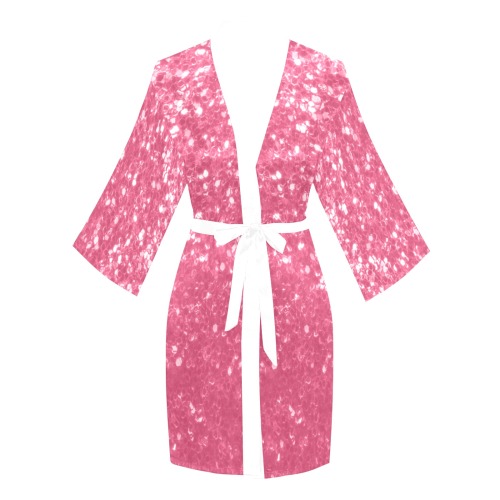 Magenta light pink red faux sparkles glitter Long Sleeve Kimono Robe