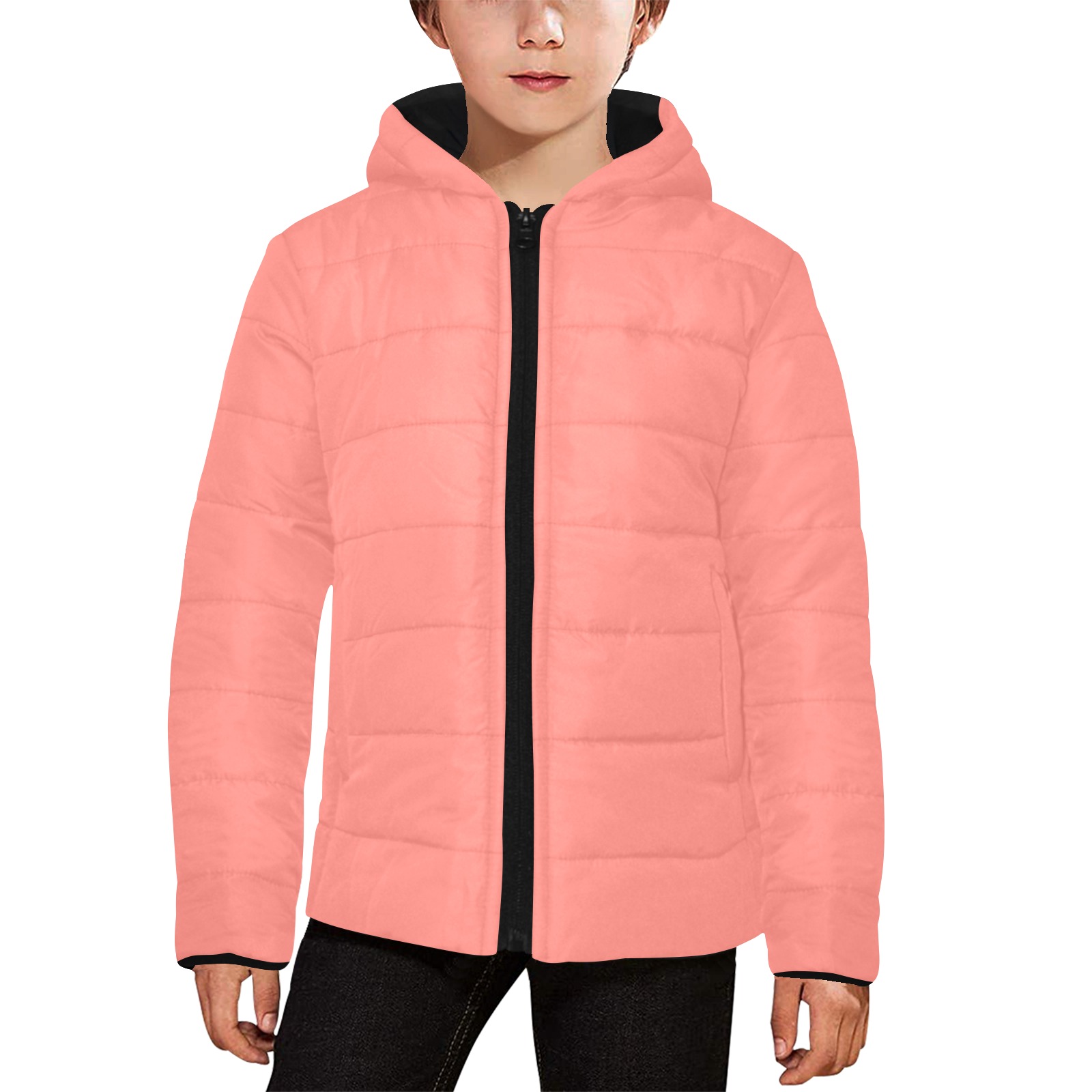 color tea rose Kids' Padded Hooded Jacket (Model H45)