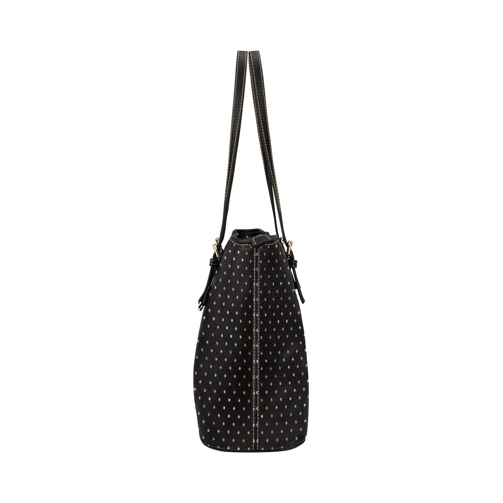 Rose Gold and Black Polkadots Leather Tote Bag/Small (Model 1651)