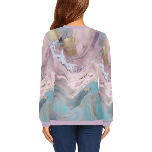 Aqua and Gold Marble 1 All Over Print Crewneck Sweatshirt for Women (Model H18)