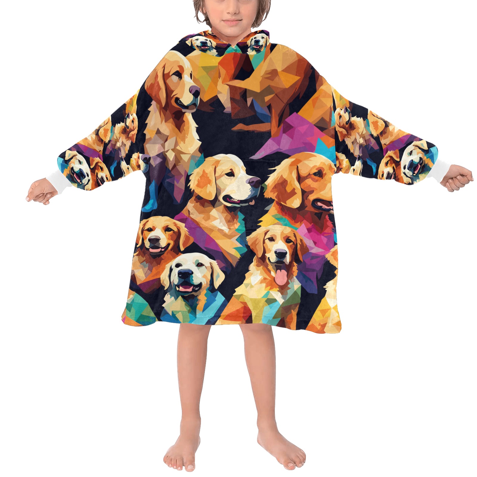 Awesome artsy pattern of golden retriever dogs. Blanket Hoodie for Kids