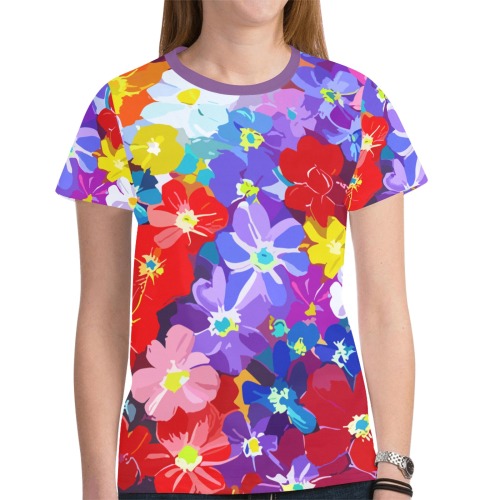Floral Art Of Colorful Fantasy Flowers New All Over Print T-shirt for Women (Model T45)