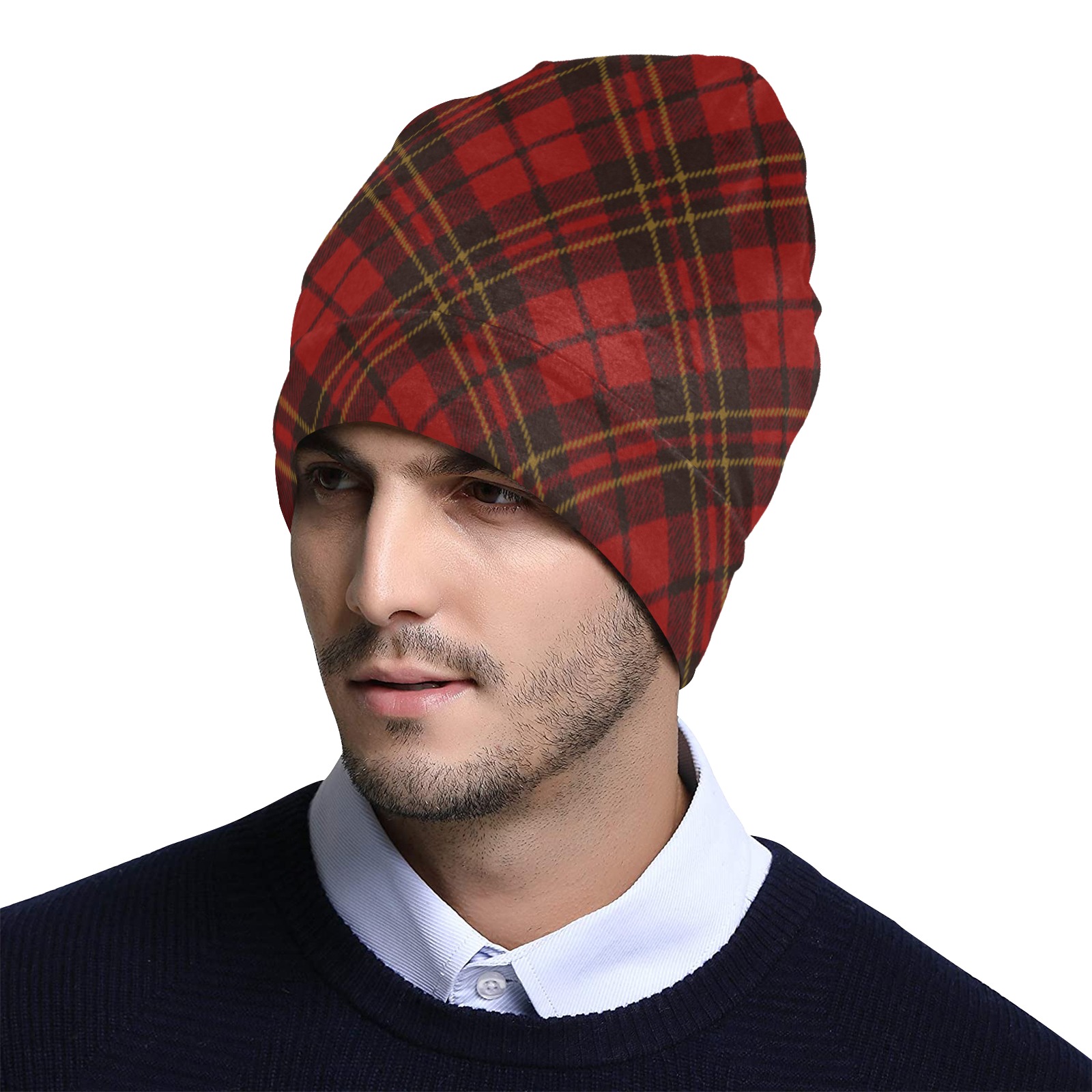 Red tartan plaid winter Christmas pattern holidays All Over Print Beanie for Adults
