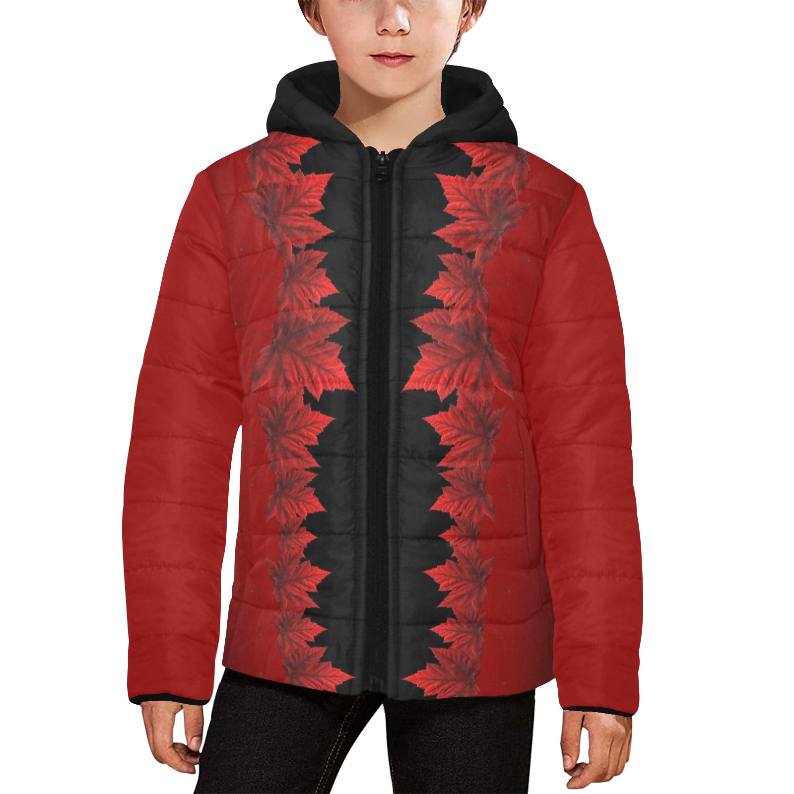 Canada Maple Leaf Puffy Coats Canada Kids' Padded Hooded Jacket (Model H45)