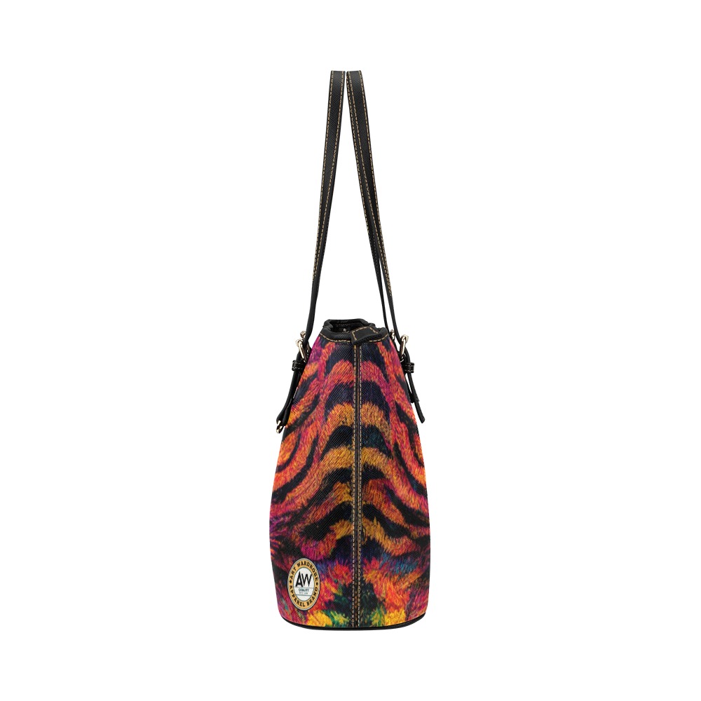 psychedelic tiger print 02 Leather Tote Bag/Large (Model 1651)