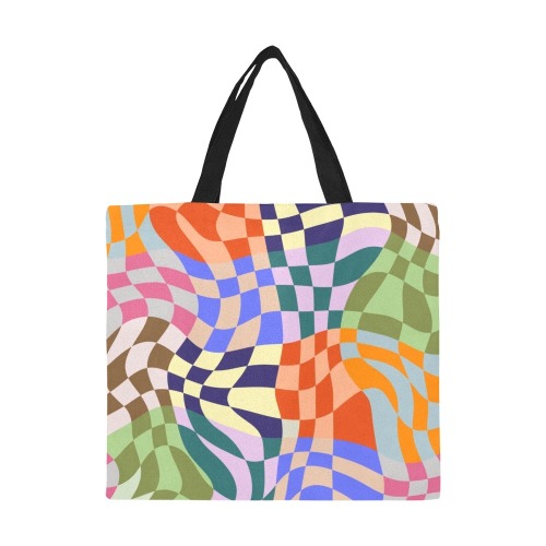 Geometric Wavy Checks All Over Print Canvas Tote Bag/Large (Model 1699)