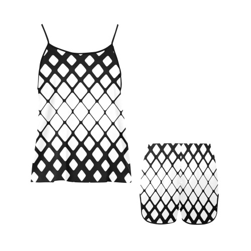 BLACK AND WHITE PATTERN Women's Spaghetti Strap Short Pajama Set