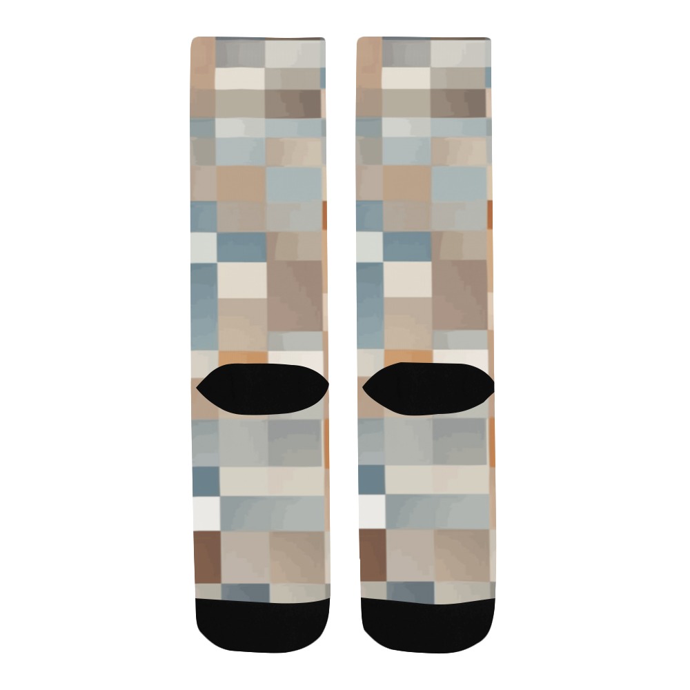 Abstract checkered pattern. Pastel beige colors Men's Custom Socks