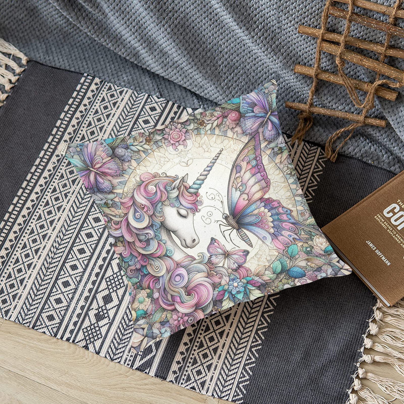 The Unicorn And Butterfly Linen Zippered Pillowcase 18"x18"(Two Sides)